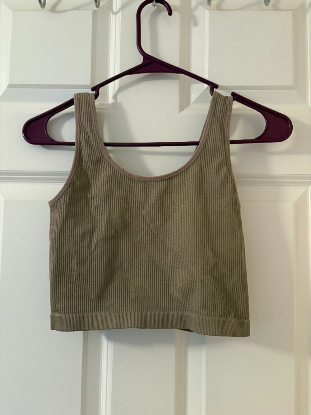 Brown Ribbed Cropped Tight Tank Top